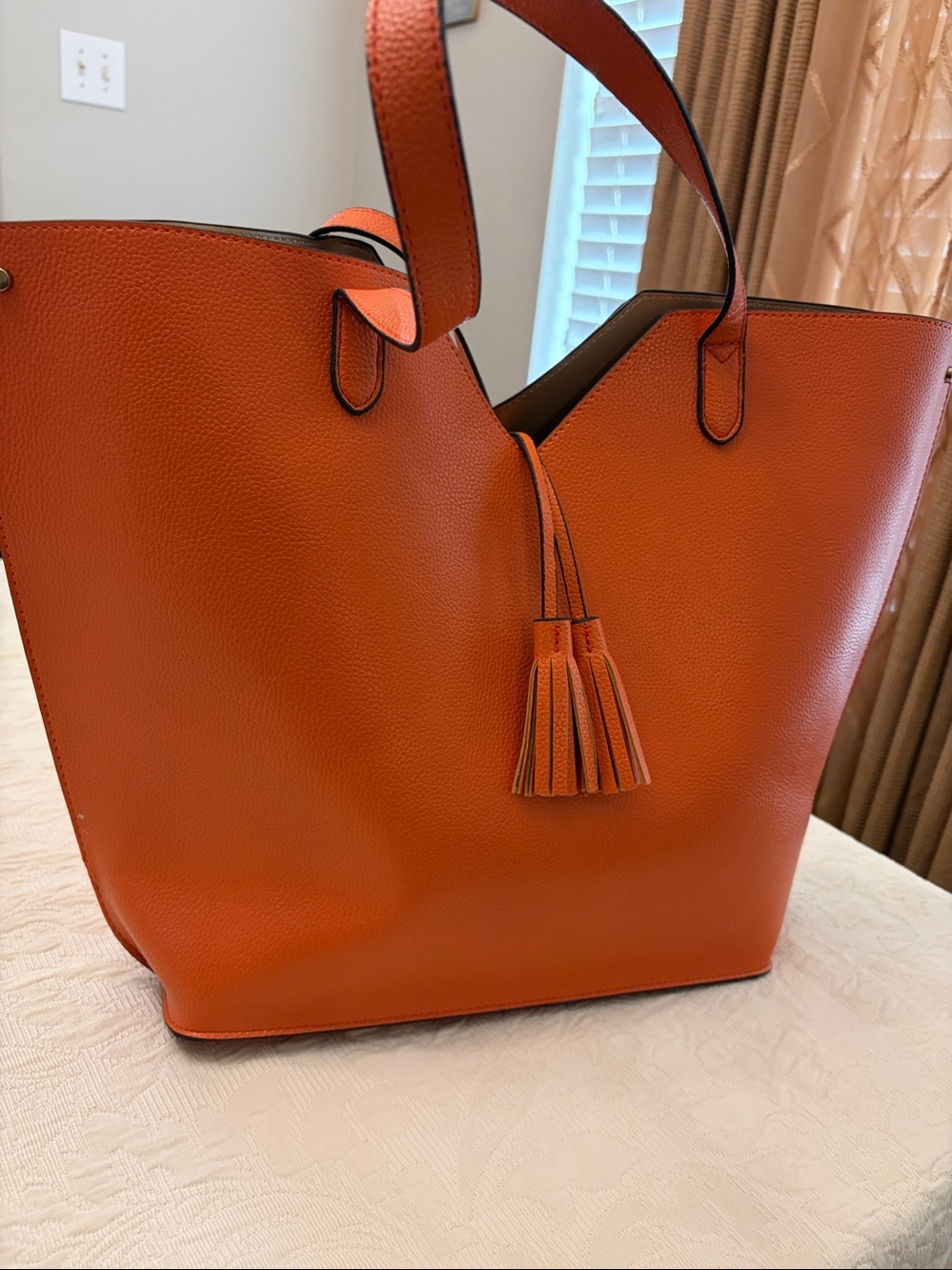 Neiman Marcus Orange vibrant !,Pebbled Leather Tassel Tote (as-is)
